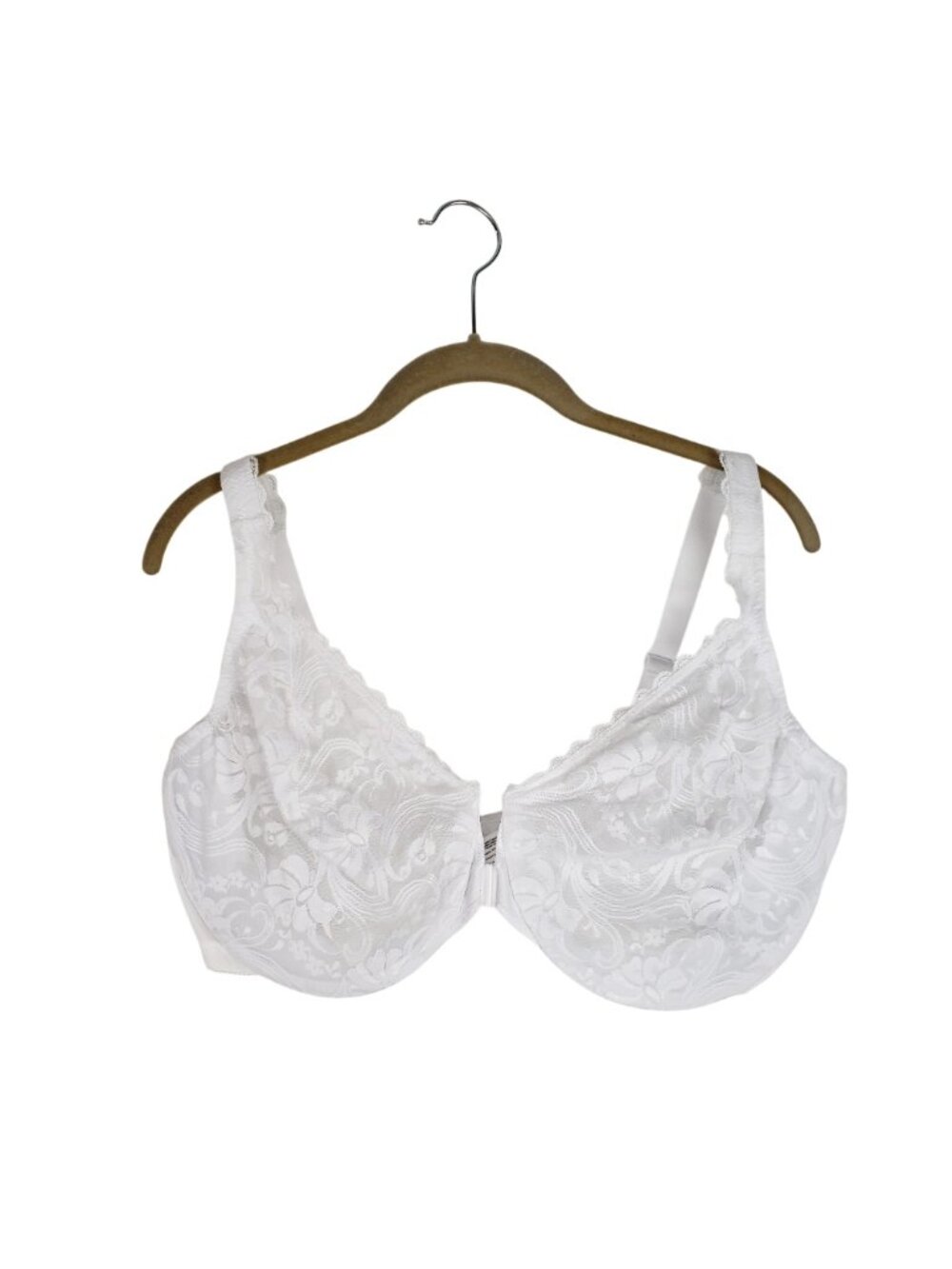 Glamorise Front-Closure Stretch Lace WonderWire Bra Sheer White 9245 Womens 46D